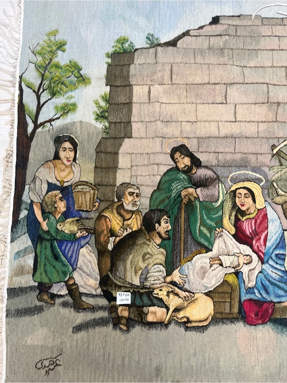 Handwoven Nativity Scene Tapestry Wall Hanging in Multi-Color